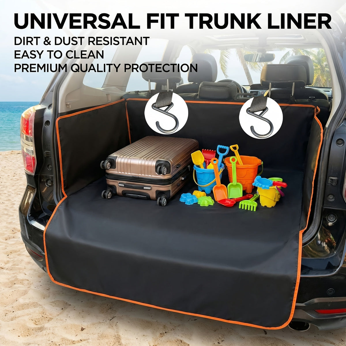 Dog Car Seat Cover & Trunk Cargo Liner Mat – Waterproof Anti-Slip Pet Mat for Back Seat, SUV & Truck Rear Cargo with 2 Hooks, Durable Dog Crate Travel Mat for Cars