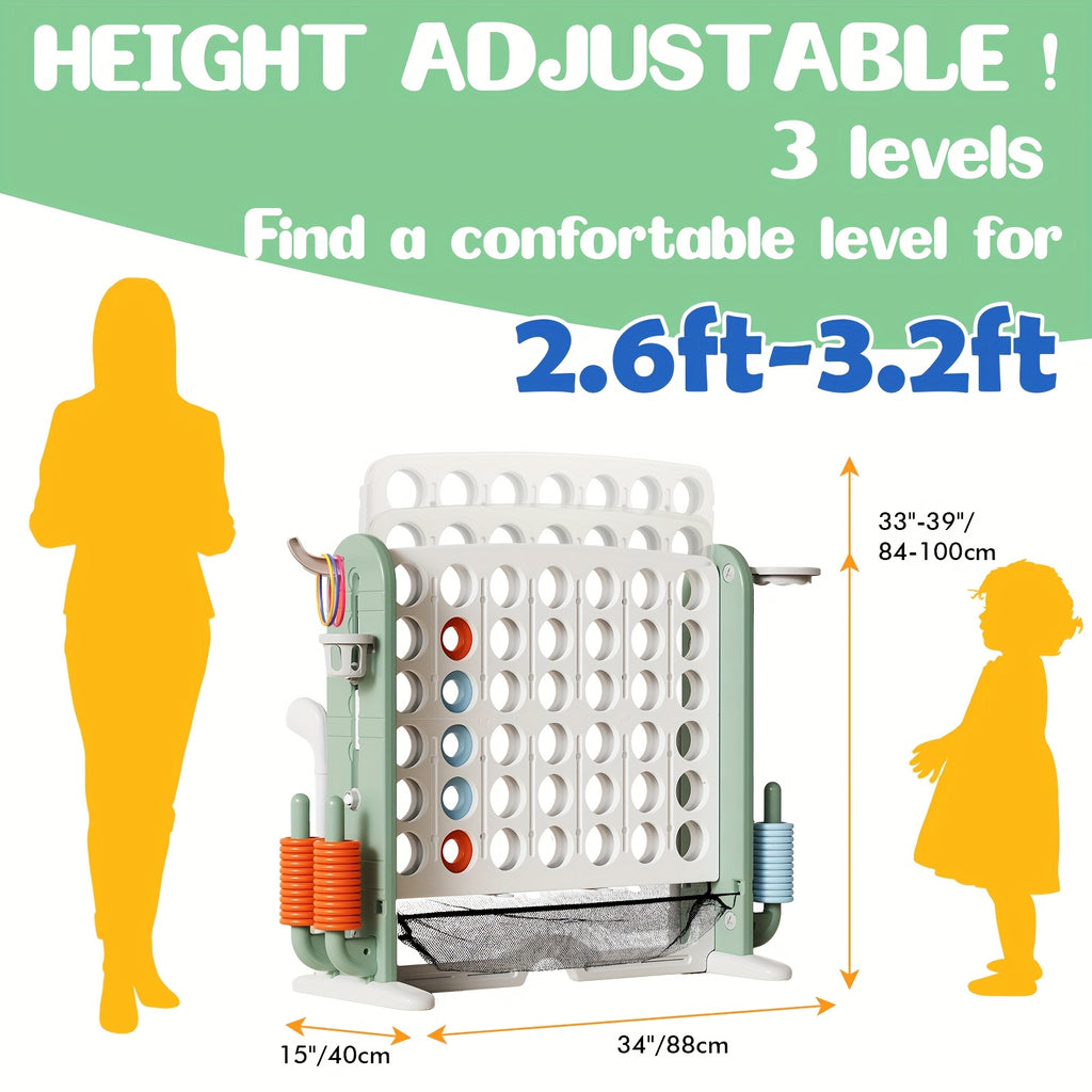 Giant 4-in-1 Outdoor Game Set Height Adjustable 2.6-3.2FT Connect Four Game with Quick Release Slider Mesh Pocket Kids Adults Backyard Party Birthday Gift Boys Girls Family Fun Yard Game