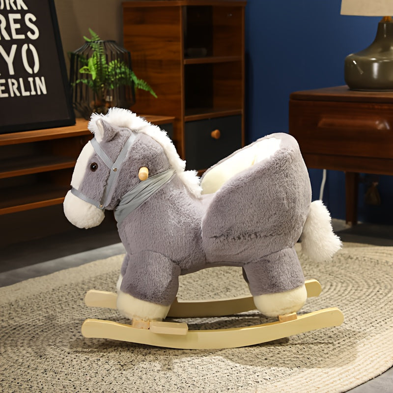 Rocking Horse for Infants and Toddlers - Indoor Outdoor Baby Ride On Toy, Grey Plush Design, Safe for Babies and Young Kids, Birthday and Holiday Gift
