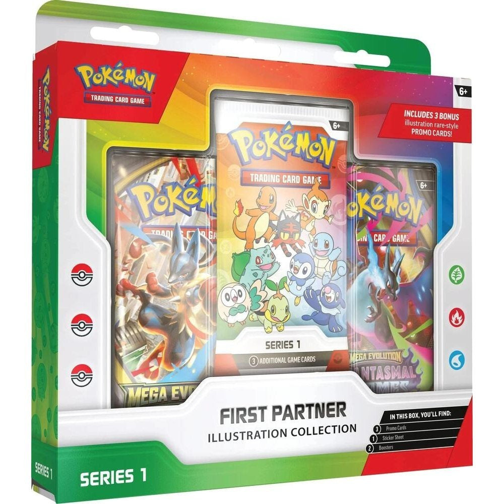 Pokemon TCG First Partner Illustration Collection Series 1 Kanto Sinnoh Alola Starter Promo Cards 2 Booster Packs Sticker Sheet 30th Anniversary Gift Ages 6+