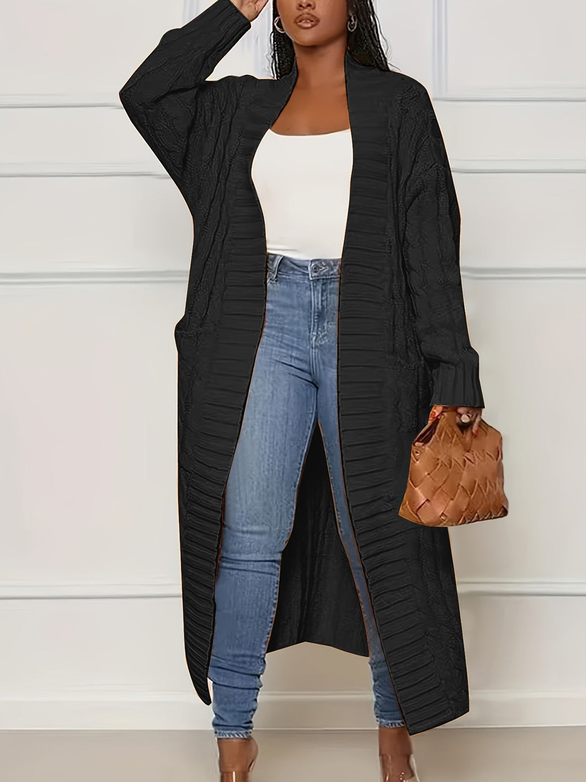 Women's Knit Cardigan Open Front Midi Length Sweater Coat Casual Lightweight Outwear with Multi Colors S-XXL Fall Winter