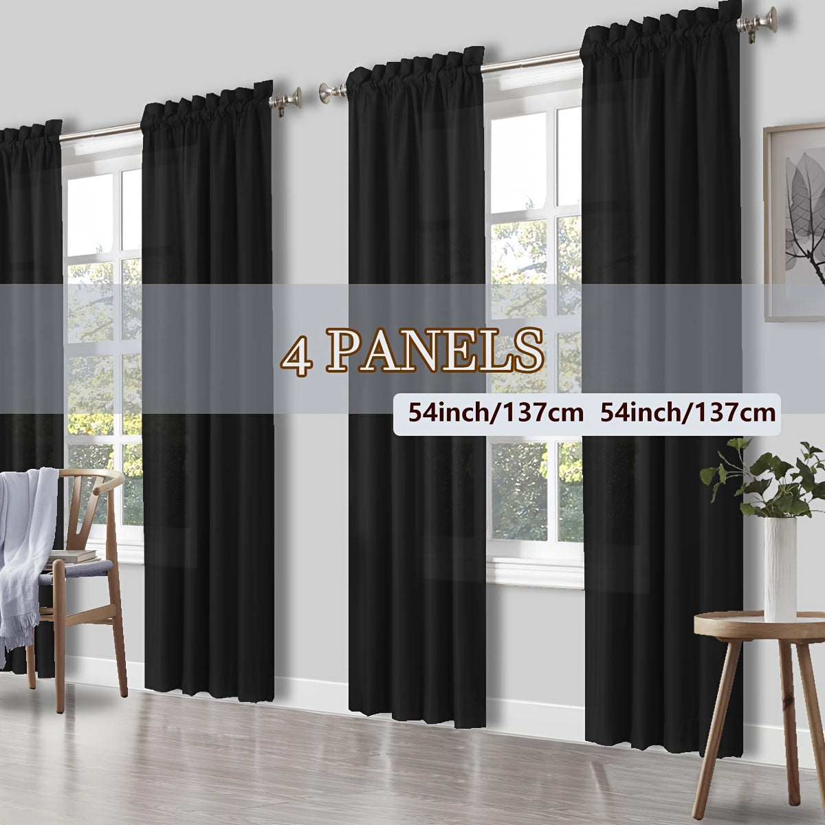 Rod Pocket Light Filtering Curtains 4 Panels – Solid Color Drapes for Living Room Bedroom Office, Easy Install, 10 Colors & 8 Sizes, Yarn-Dyed Fade Resistant Fabric, Home Window Treatment Set