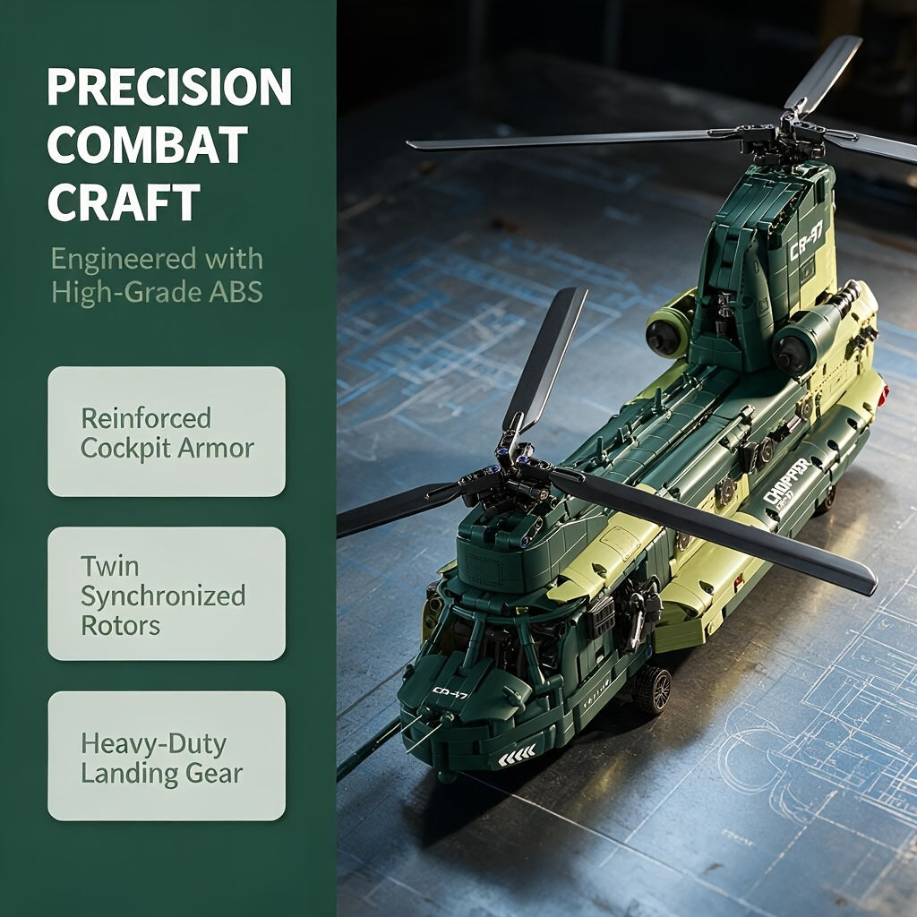32.68" Large-Scale Heavy Transport Helicopter Building Block Model Set - Easy Assembly Military Helicopter Brick Kit, Adult Display Model, Cool Gift for Men | Christmas Halloween Thanksgiving Gift
