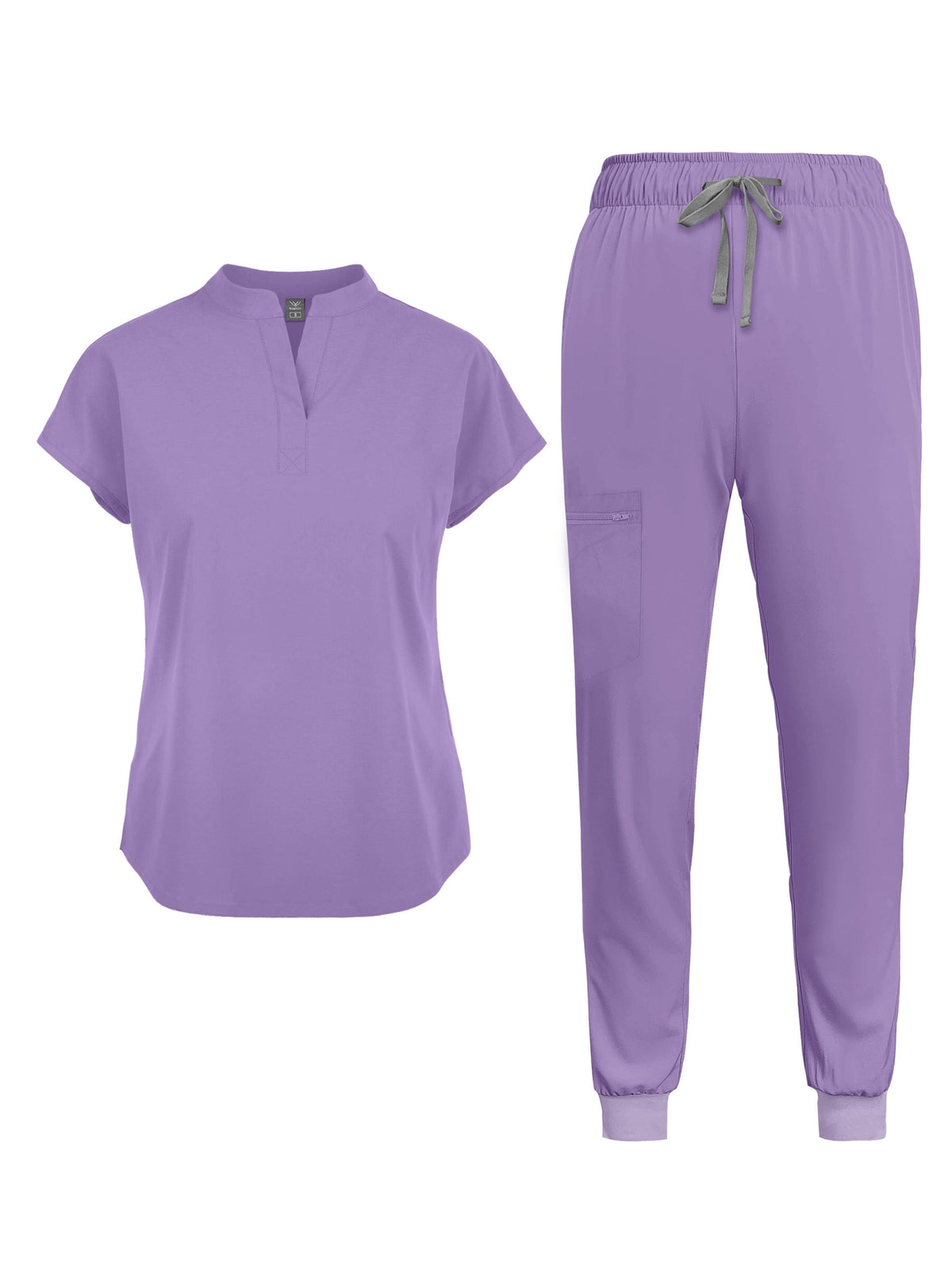 Women's Scrub Set with Pockets - Nurse Scrubs Short Sleeve Tunic and Pants, Mandarin Collar Solid Color Medical Uniform, All-Season Workwear for Nurses Dental Professionals S M L XL