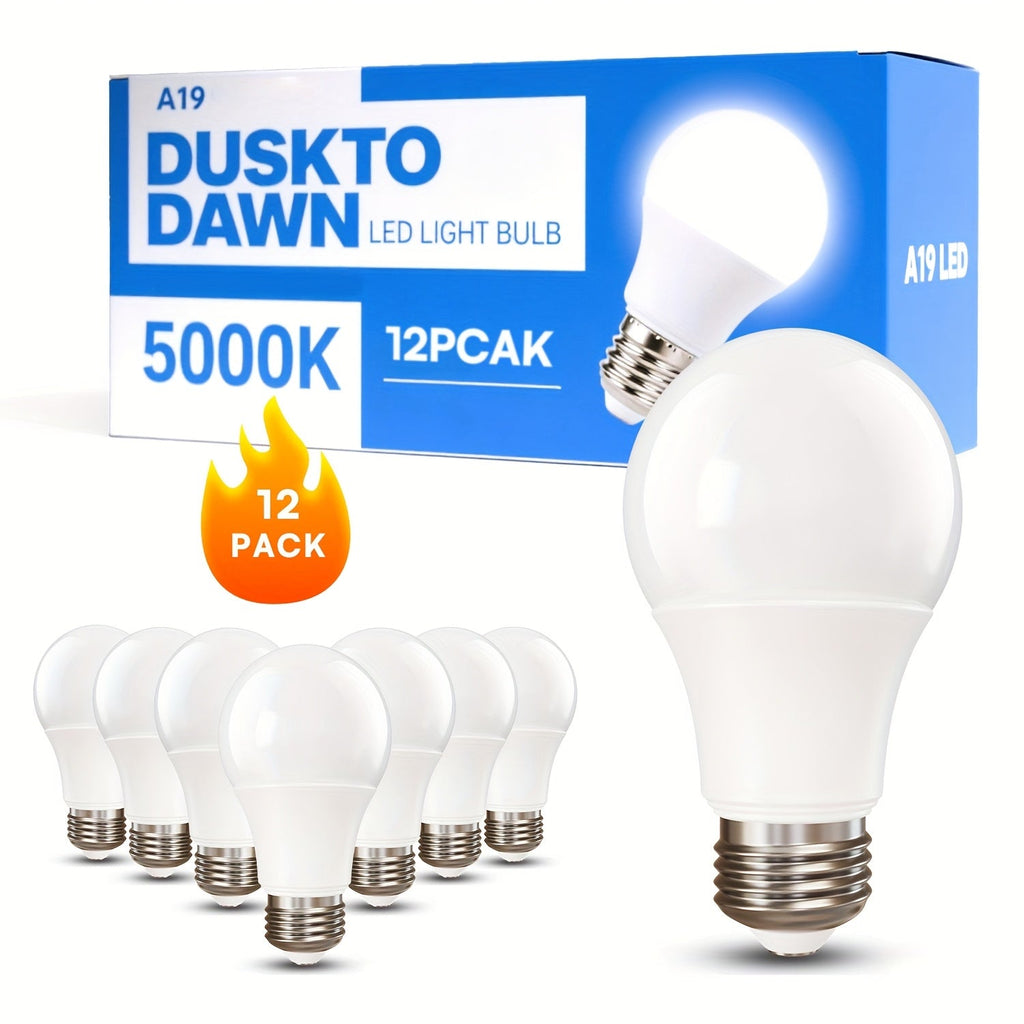 Dusk to Dawn LED Bulbs 6 & 12 Pack – 9W 60W Equivalent E26 Base, Auto On/Off Light Sensor, 5000K Daylight & 2700K Warm White, Energy Saving Indoor Outdoor Lighting