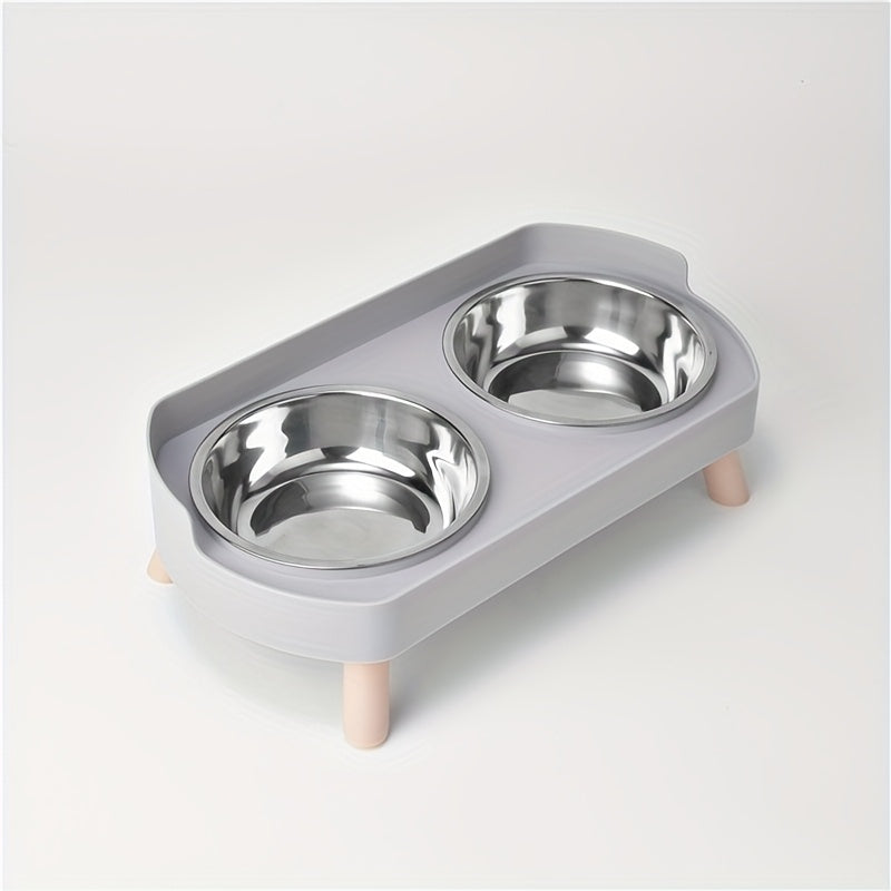 2-in-1 Cat Feeder and Water Dispenser with Stainless Steel Dual Bowl - Non-Slip Easy-Clean Pet Food & Water Station with Cute Cat Design, Healthy Hydration & Feeding Set for Cats & Small Dogs, Multiple Color Options