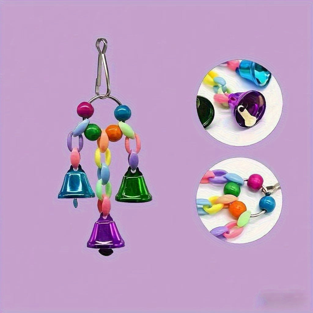 Parrot Colorful Bead & Bell String Chew Toy - Interactive Bird Foraging Chain Toy for Boredom Relief & Intelligence Development - Bird Cage Toy for Parrots Parakeets Cockatiels Budgies Random Color