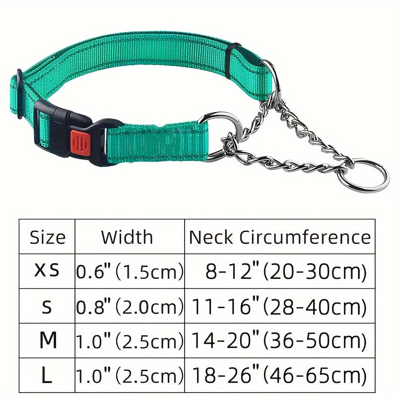 Martingale Dog Collar with Stainless Steel Chain – Heavy-Duty Soft Padded Reflective Training Collar with Quick-Release Buckle for Small, Medium & Large Dogs, 5 Colors