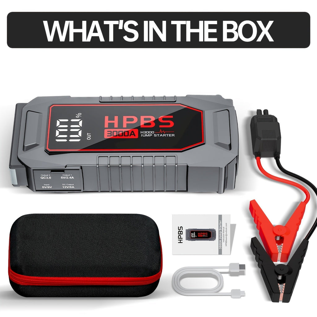 5000A Car Jump Starter 24000mAh Power Bank 12V Battery Booster for Gas Diesel Engines – Quick Start Dead Battery for Car Truck SUV Motorcycle with LED Flashlight for Outdoor Emergencies