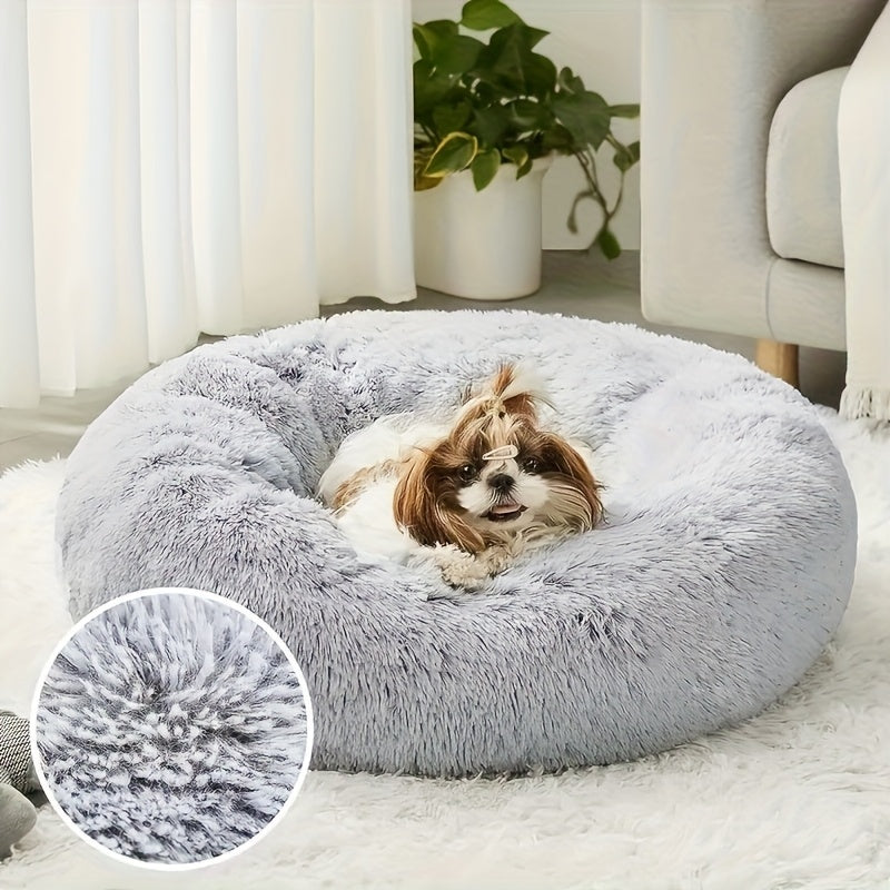 Donut Dog Bed & Cat Bed Soft Faux Fur Plush Round Pet Cushion - Warm Fluffy Calming Dog Crate Mat for Small Medium Large Dogs & Cats, Multiple Sizes 15"-31"