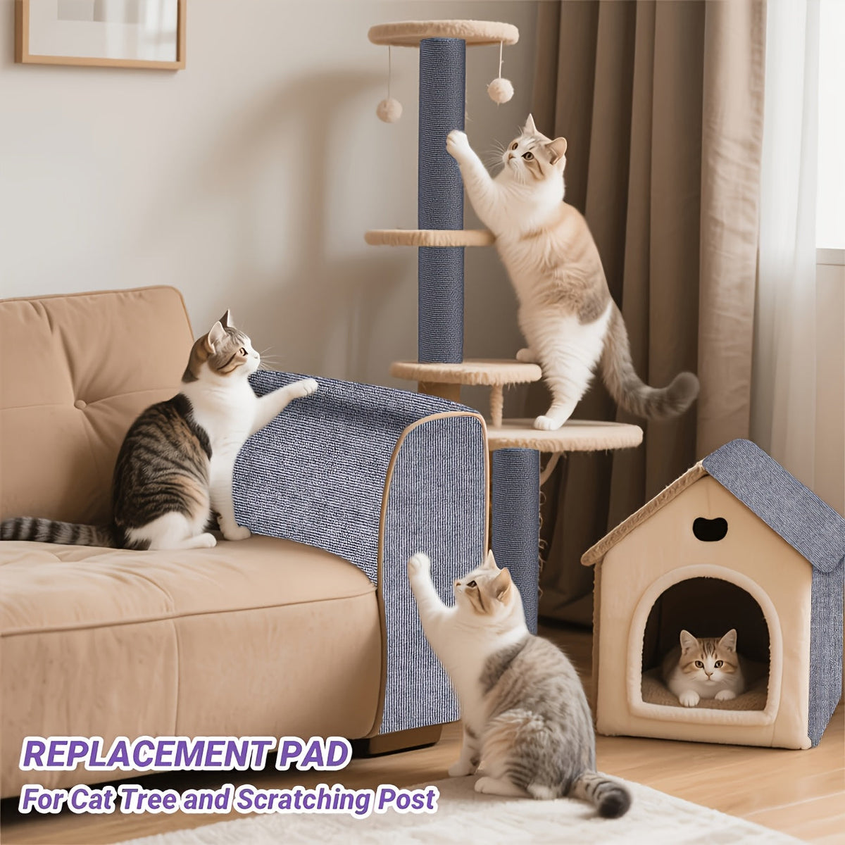 Self-Adhesive Cat Scratching Pads 2 Rolls 23.62x11.81" - Thickened Anti-Scratch Mat Peel & Stick - Multiple Colors Cuttable Cat Scratch Protector for Sofa Furniture Living Room - Easy Install Cat Pad