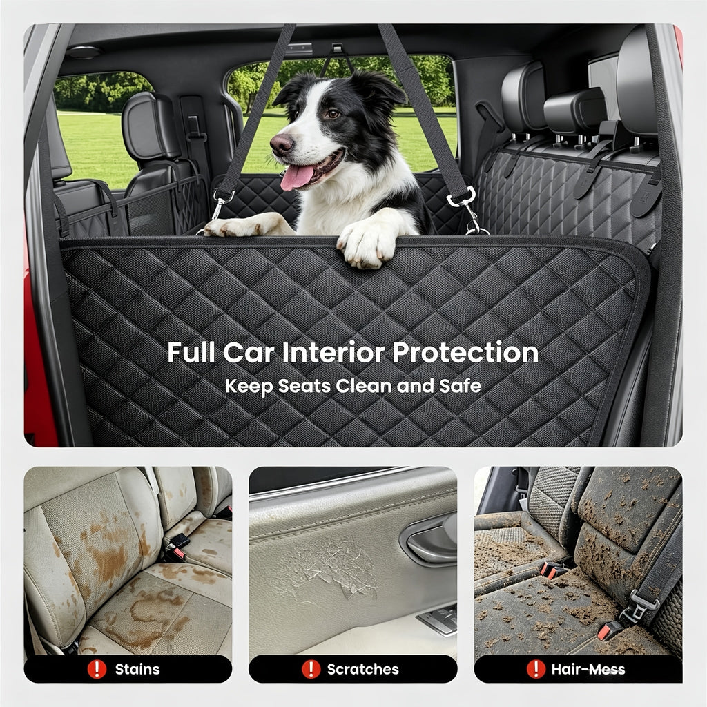 Dog Car Seat Cover Hard Bottom Back Seat Extender Holds 400 lbs – Dog Hammock Car Bed with Mesh Window & Storage Pockets for Cars SUVs Trucks All Breeds