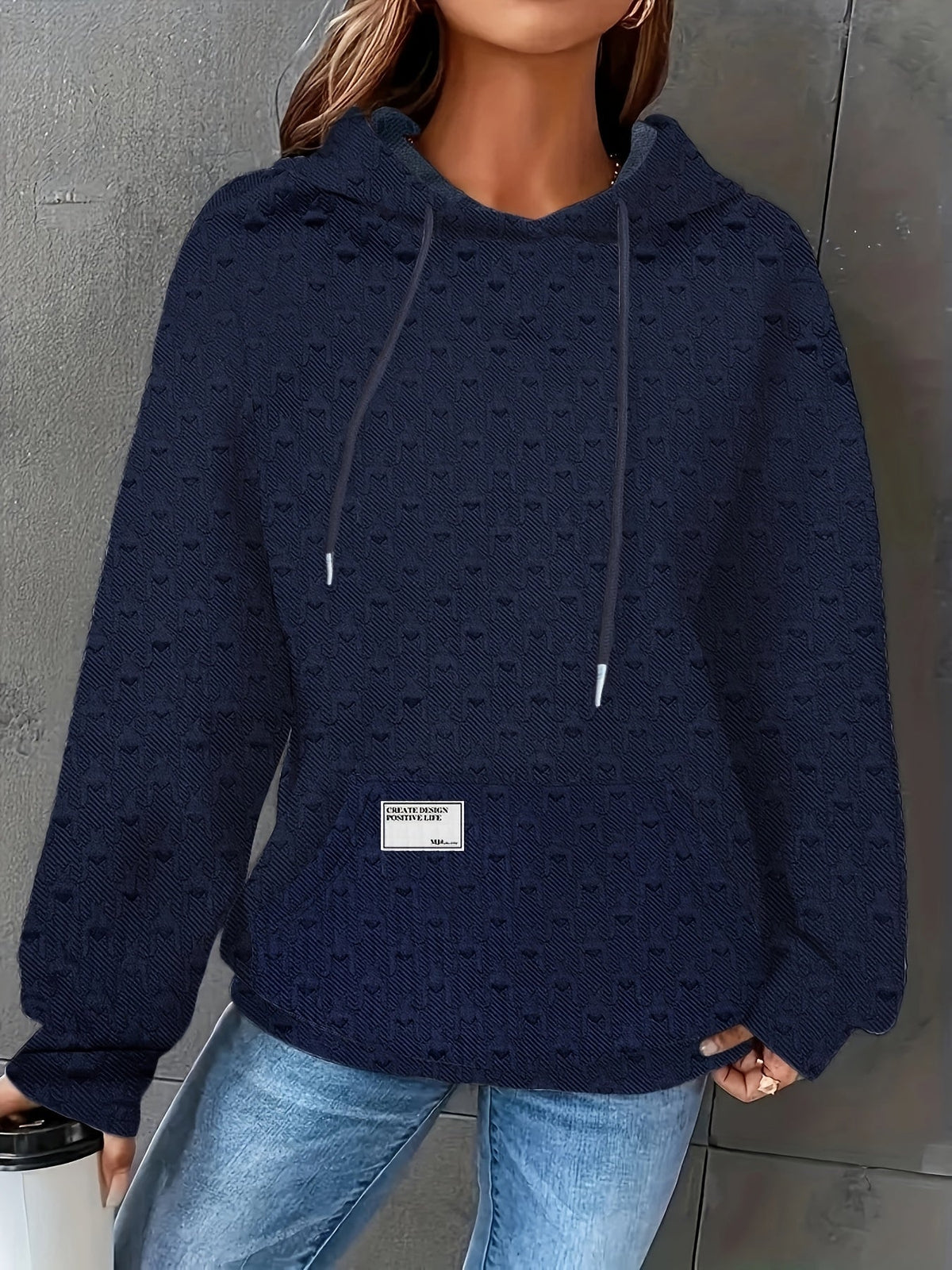 Women's Waffle Hooded Long-Sleeve Sweatshirt – Solid Color Cozy Pullover Hoodie for Autumn & Winter Casual Loungewear & Everyday Wear