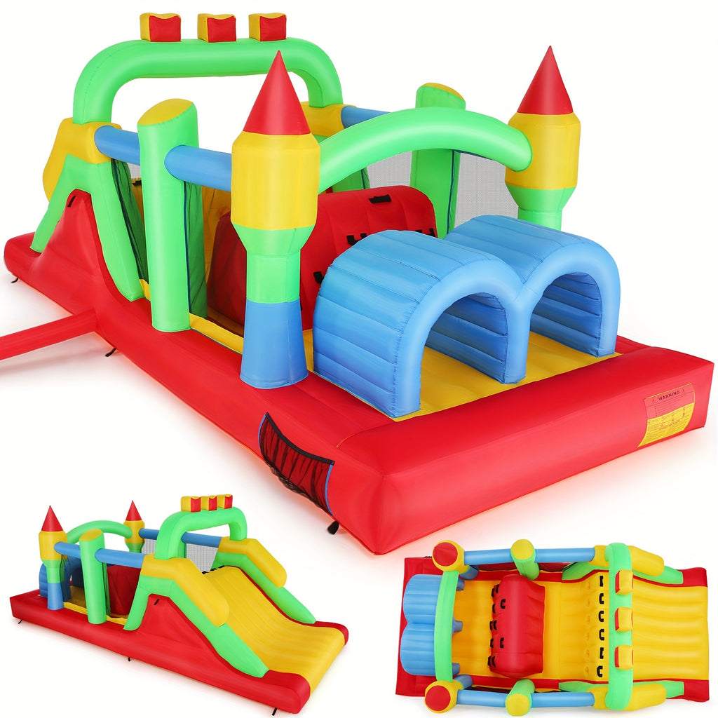 Inflatable Bounce House with Obstacle Course for Kids 3-12, 18x8.2Ft Blow Up Jumping Castle with 680W Blower, Dual Crawl Tunnels, Large Slide & Climbing Wall - Outdoor Backyard Birthday Party Bouncer