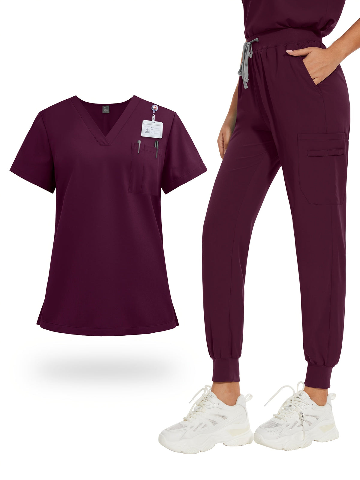 Women's Scrub Sets V-Neck Uniform Tops and Pants with Pockets for Nurses Medical Dental Spa Work Wear Short Sleeve Solid Color All Season Scrub Suit Elastic Comfortable Healthcare Outfit