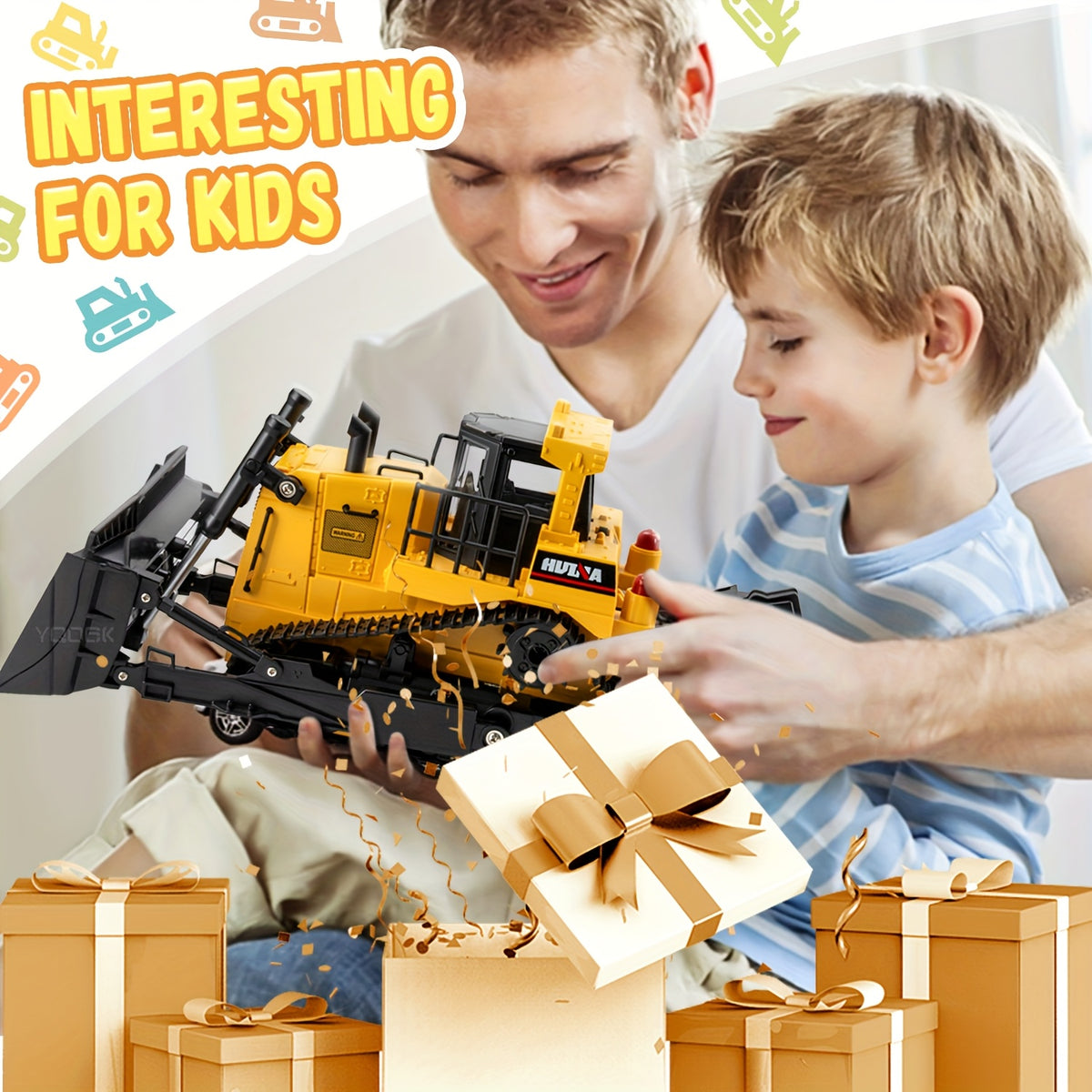 RC Bulldozer Remote Control Construction Vehicle 1:16 Scale 2.4GHz 11 Channel Front Loader Dozer Toy for Kids 8+ Outdoor Sand Climbing Truck Holiday Gift Yellow