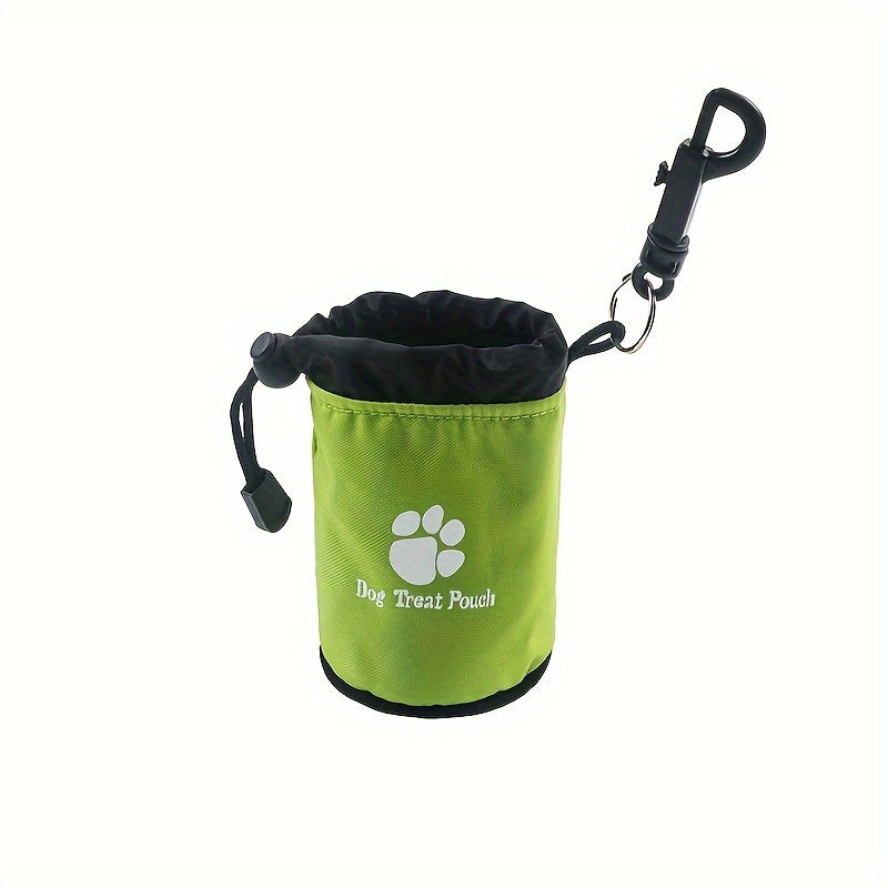 Dog Treat Pouch with Clip-On Belt & Harness Attachment - Paw Print Drawstring Zipper Training Bag for Puppy Walking Snacks Portable Pet Accessory Black Blue Red Green