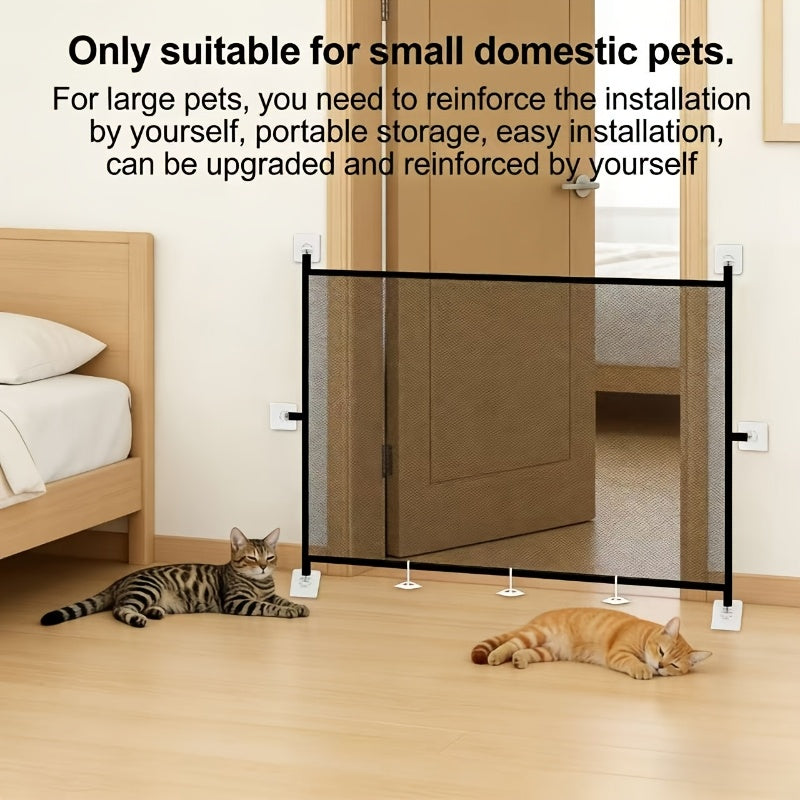 No-Drill Foldable Pet Safety Gate for Kittens and Puppies - Adjustable Portable Pet Fence Safety Net, Easy Indoor Stair Door Installation for Small Household Pets