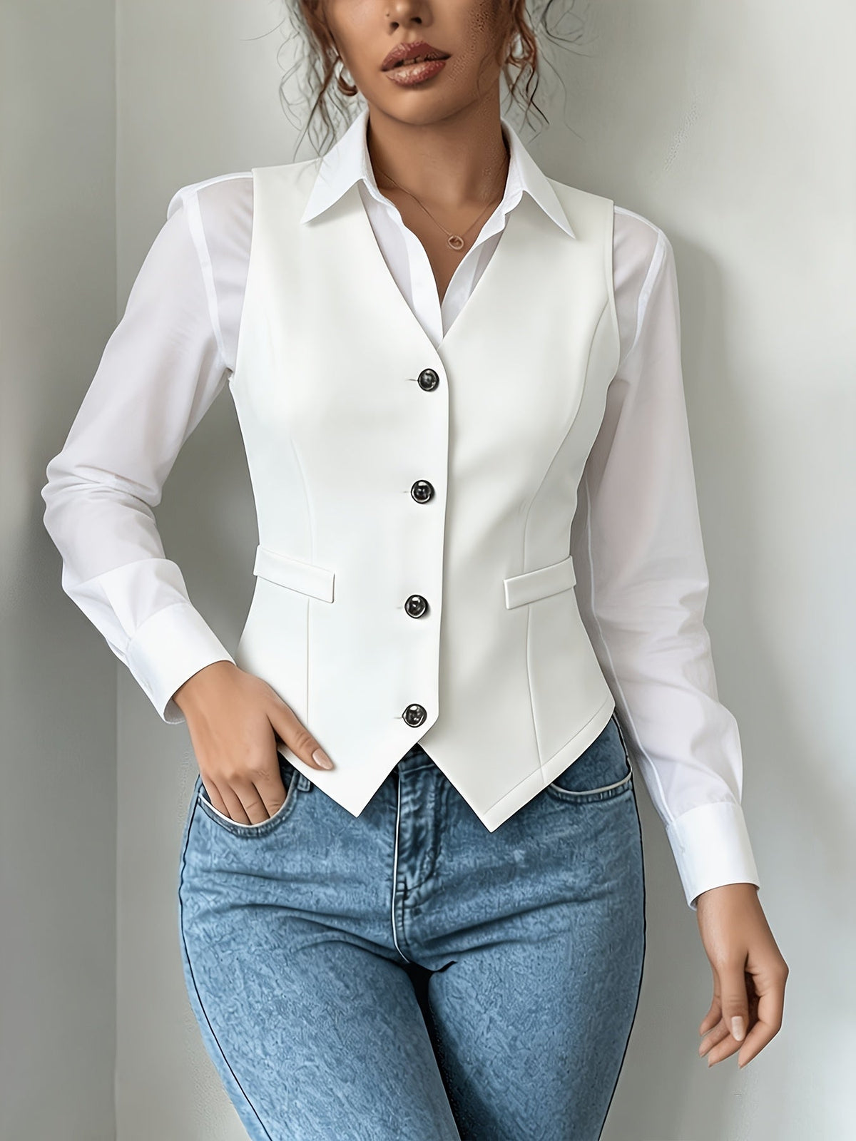 Women's Sleeveless Vest Top Solid Color Elegant Commuter Tank Top Casual Loose Fit Versatile Sleeveless Shirt for Work & Everyday Wear