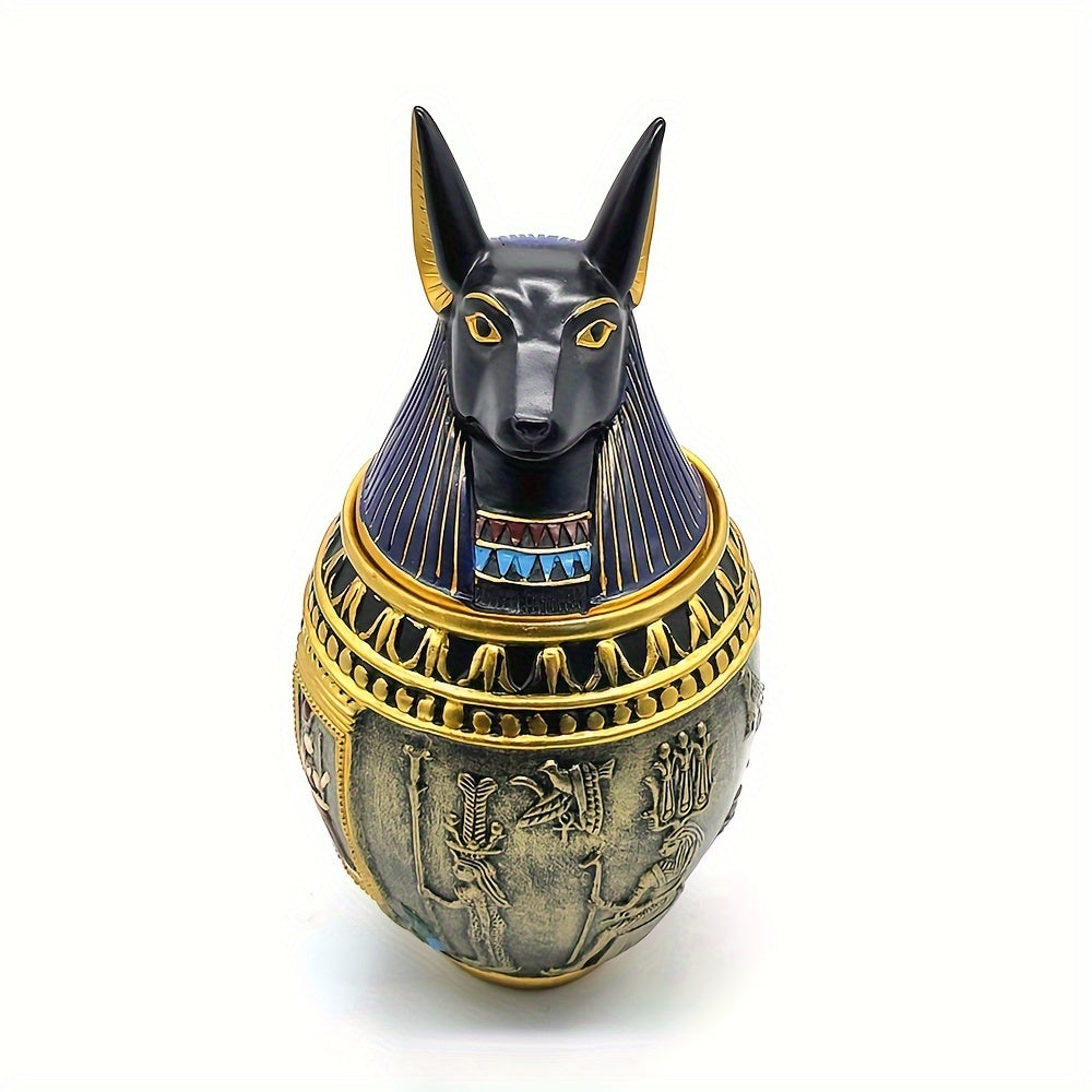 Anubis Egyptian Resin Pet Memorial Urn & Storage Jar – Ancient Pharaoh Guardian Cat God & Dog Statue, Decorative Keepsake Urn for Ashes, Home Decor Sculpture & Funeral Collectible, 2 Styles