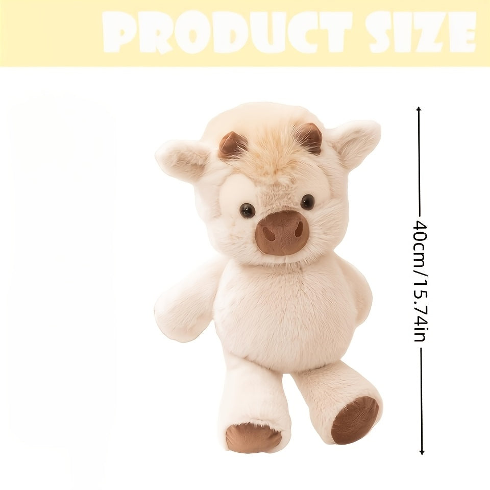 Kawaii Highland Cow Plush Toy 15.7 Inch – Cute Soft Stuffed Animal for Girls, Fluffy Highland Cow Stuffed Plushie, Perfect Valentine’s Day Easter Birthday Christmas Gift (White/Pink/Light Brown)