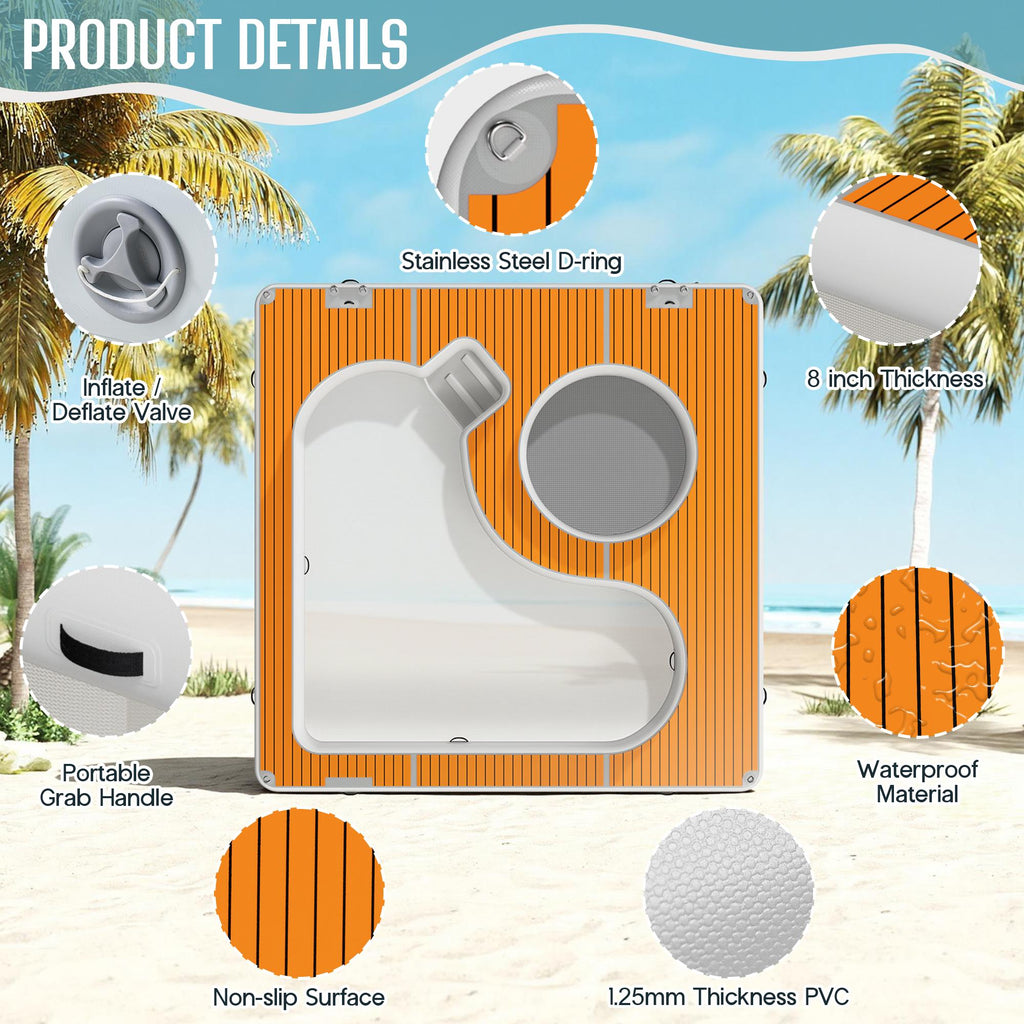 LUXOAK Inflatable Sea Pool Floating Dock 13x13FT with Dual Depth Design, 0.7mm PVC Safety Mesh Net & EVA Non-Slip Surface, Modular Ocean Party Platform for Water Recreation, Family Beach Fun