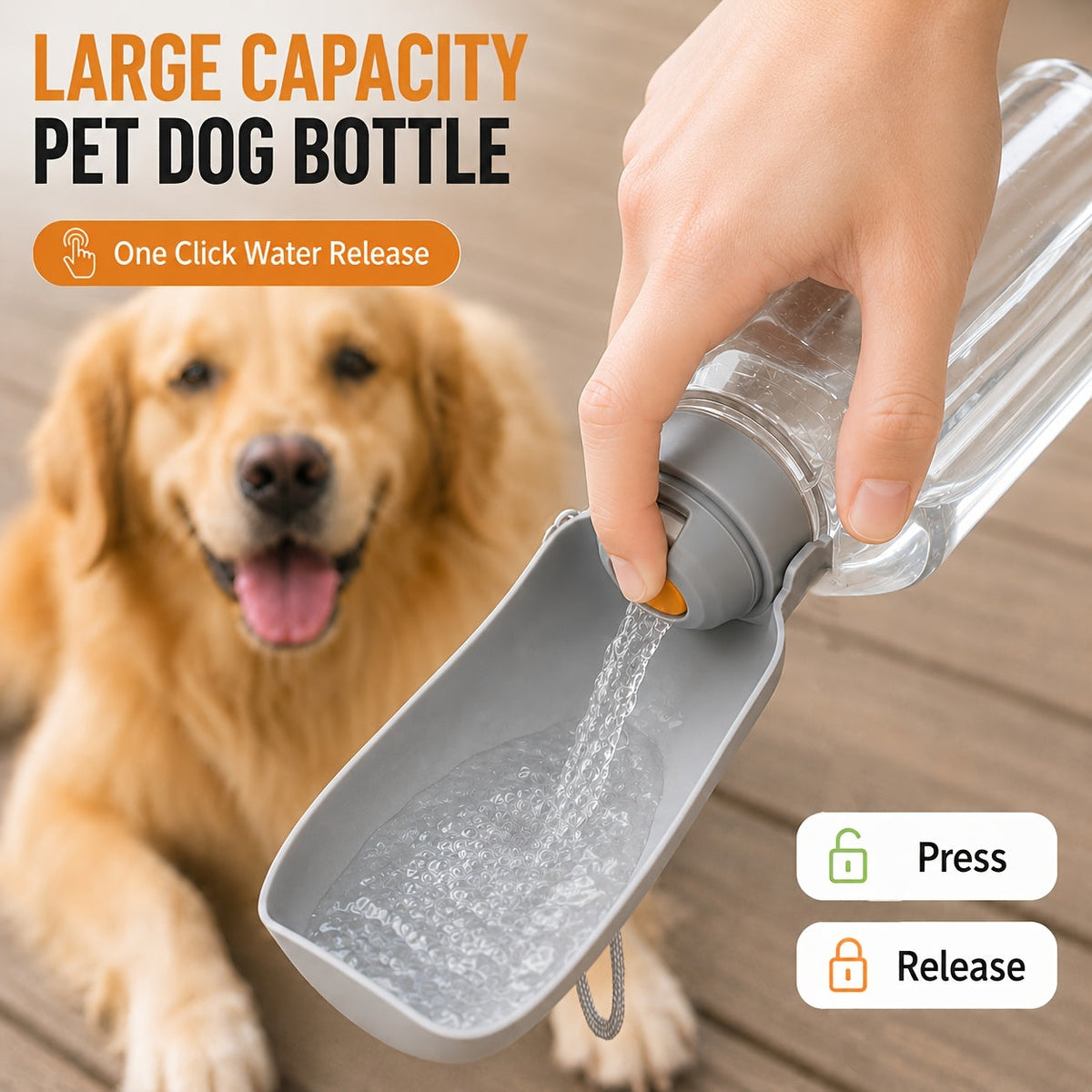 Portable Pet Water Bottle with Lanyard 2-in-1 Leak-Proof Water & Food Dispenser for Dogs & Cats - Compact Travel Water Cup for Outdoor Walks Hiking Camping - Lightweight Dog Cat Water Bottle