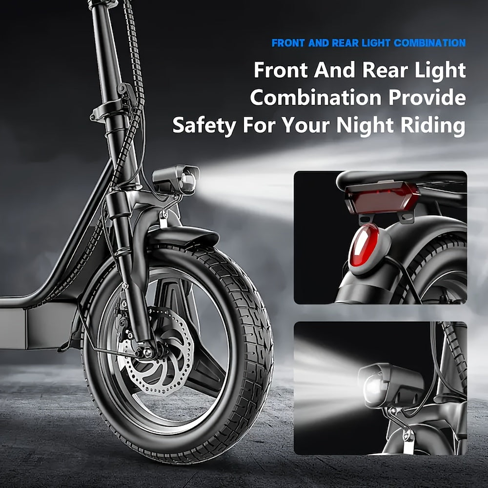 Electric Scooter with Seat – 30-Mile Range, 20 MPH, 14-Inch Pneumatic Tires, Dual Suspension, Height-Adjustable Seat & Handlebar, Front Basket & Double Brakes – Heavy-Duty Urban Commuter Scooter for Adults