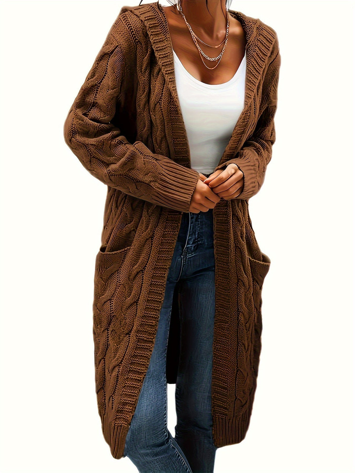 Women's Solid Color Knit Cardigan Sweater – Soft Stretch Polyester Open Front Layering Jacket for Fall Winter