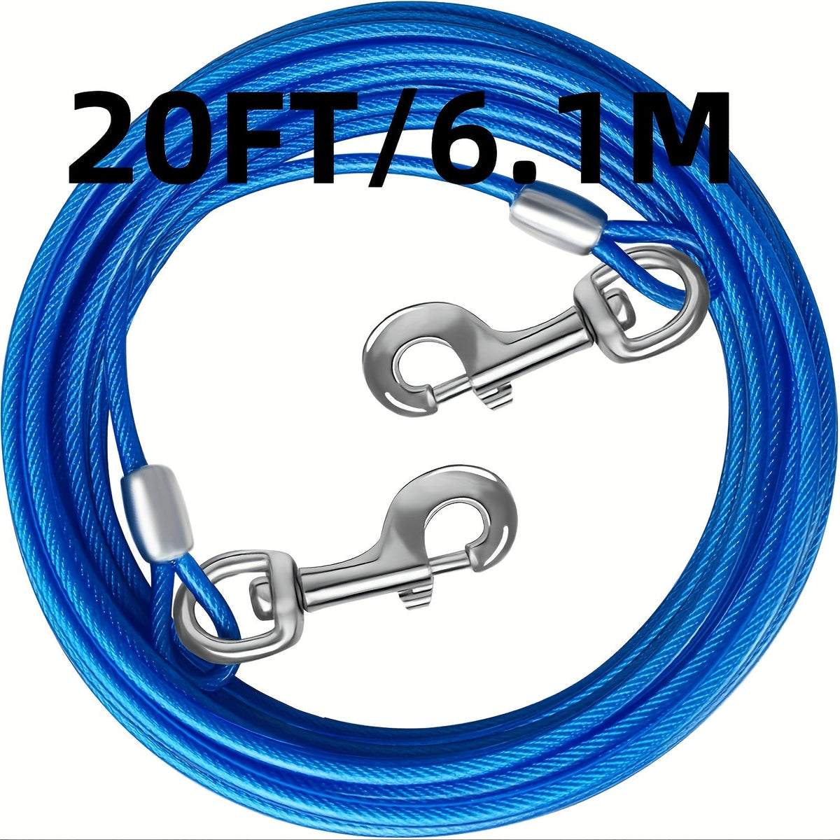 Dog Tie Out Cable for Yard – Heavy Duty Steel Wire Runner 10/15/20/30 FT with Durable Clips, Outside Dog Lead for Large Dogs Up to 165 lbs, Blue