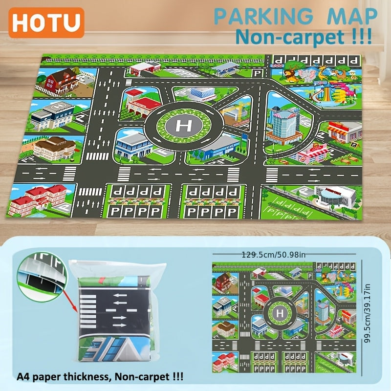 City Traffic Play Mat for Kids Ages 3+ - Large Interactive Road Map with Garage & City Scene, Educational Floor Mat for Toy Cars, Room Decor, Birthday Christmas Halloween Gift (Map Only)