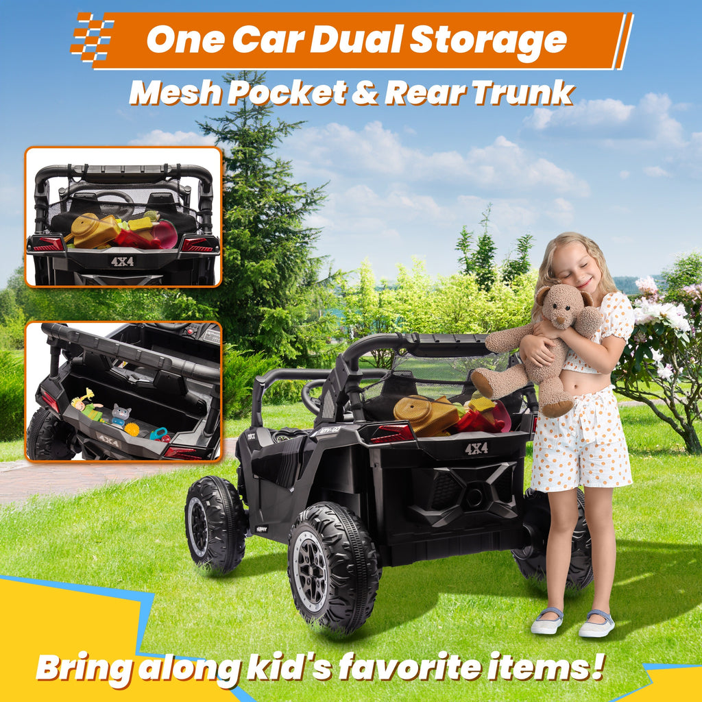 24V 2-Seater Kids Ride-On UTV with Parent Remote Control – 4WD Electric Off-Road Vehicle with 3 Speeds, LED Lights, Bluetooth Music & Suspension for Boys & Girls Ages 3-8