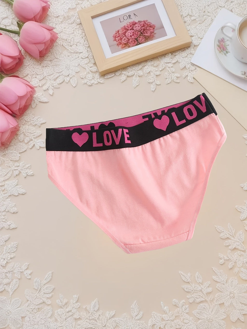 10-Pack Women's Cotton Panties Heart Print Breathable Soft Briefs Wide Waistband S-5XL Plus Size Ladies Underwear