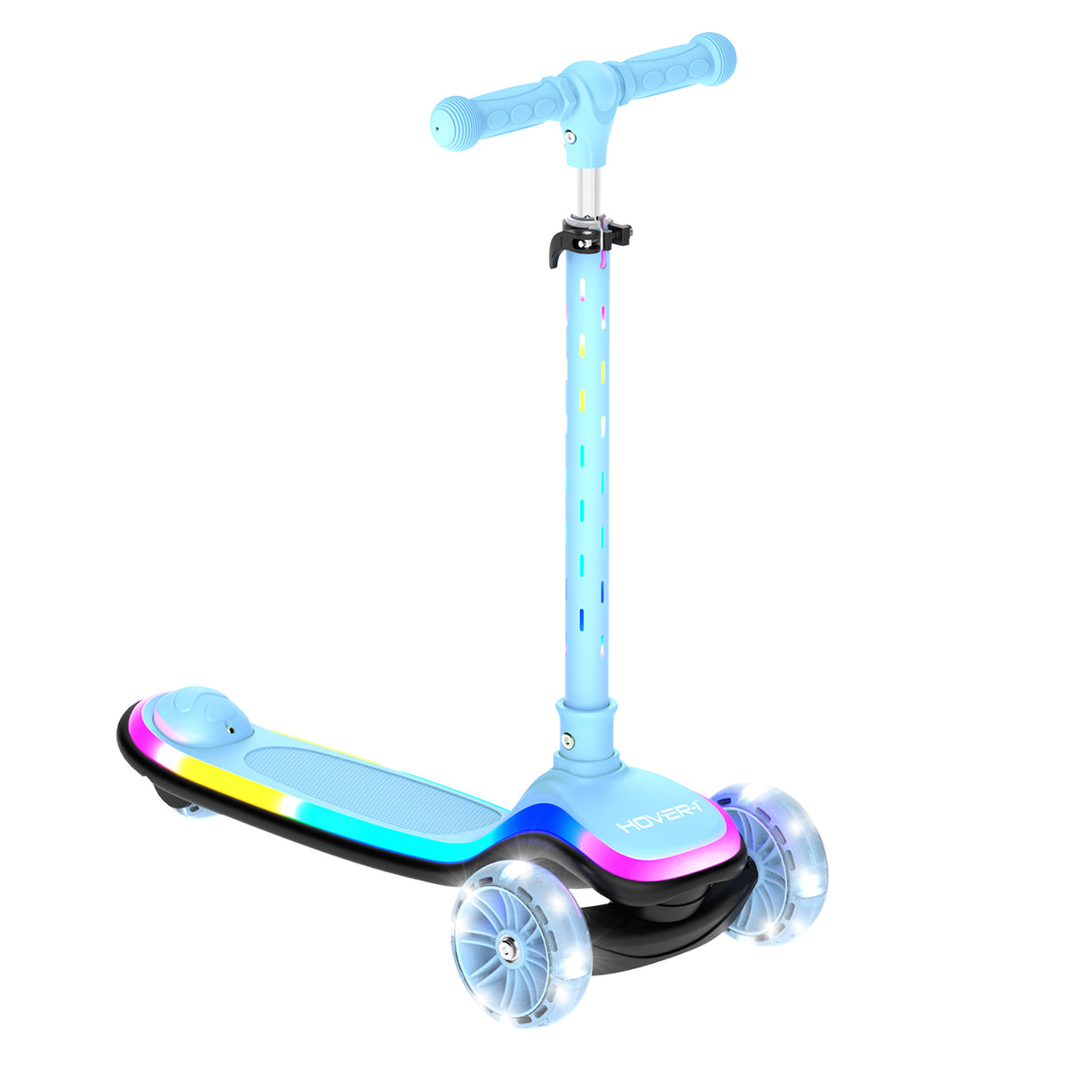 Kids Kick Scooter with Multicolor LED Wheel Lights for Ages 3 and Up - Adjustable Height Handlebars, Rear Foot Brake, 110 LB Capacity, Foldable Design - Black, Blue, Purple
