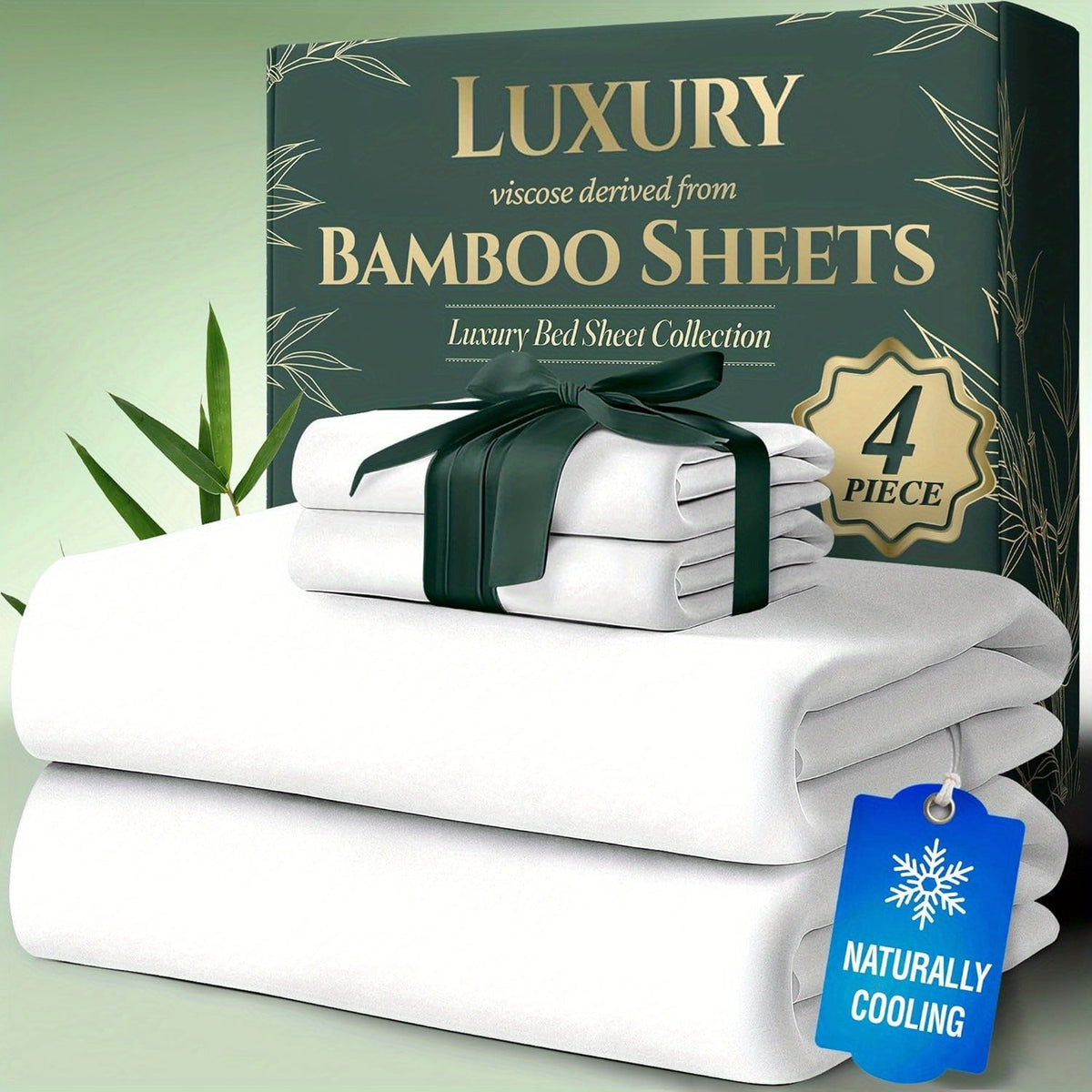 Cooling Bamboo Bed Sheet Sets – Ultra-Soft Breathable Deep Pocket Sheets for Hot Sleepers, Twin Full Queen King, 4-Piece Set with Pillowcases, Moisture-Wicking Temperature Regulating
