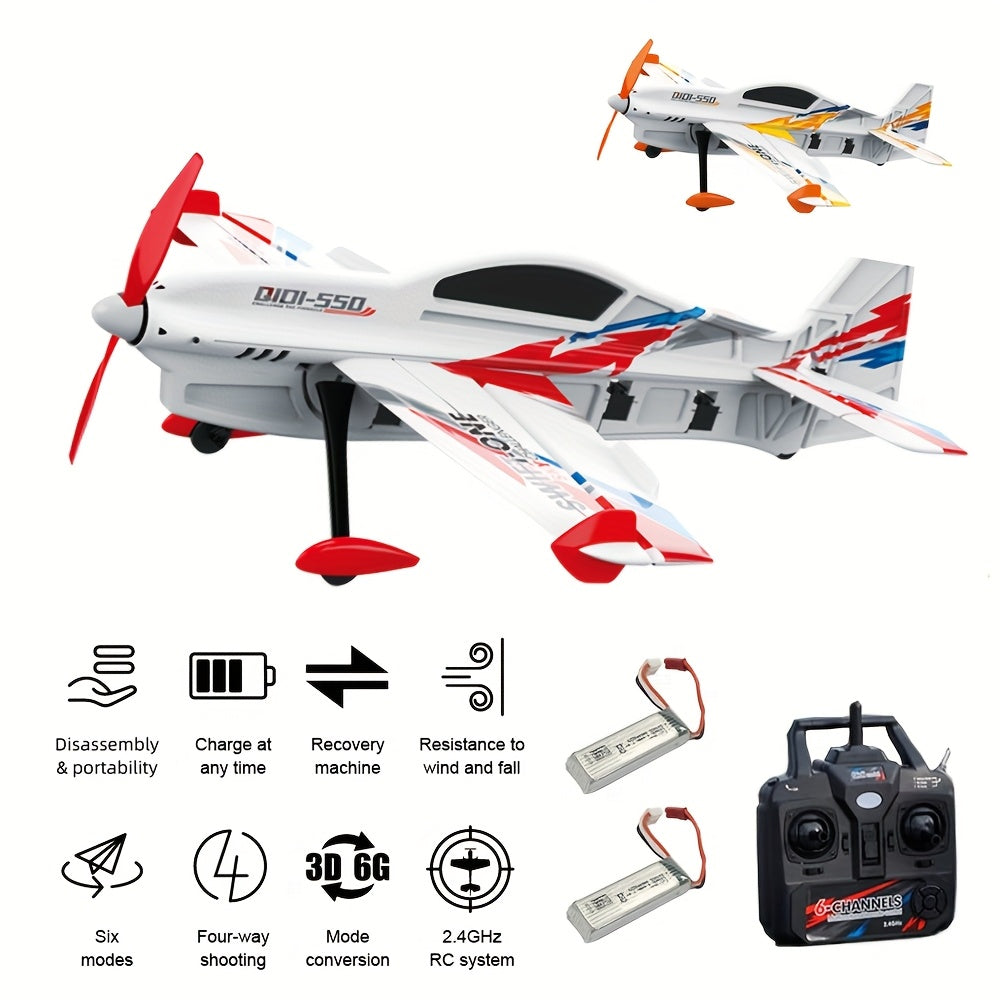6CH RC Plane Brushless Motor Remote Control Aircraft One-Key Stunt Aerobatics RC Glider Airplane Toy for Beginners and Experienced Pilots with Two Batteries Included
