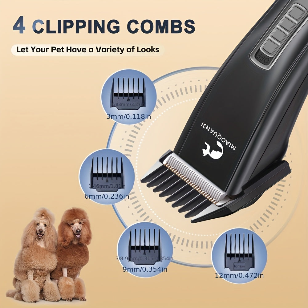 Professional Dog Clippers for Grooming Thick Hair – Cordless Low Noise Pet Grooming Kit with Detachable Combs, Rechargeable Heavy-Duty Clippers for Thick Curly Fine Wavy Hair, All Breeds