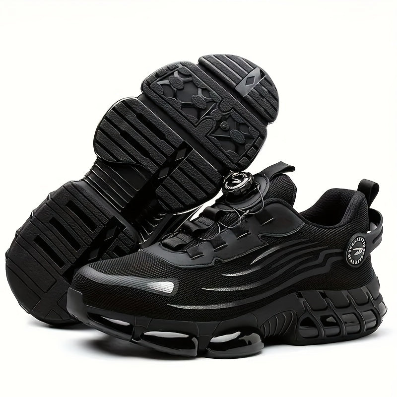 Men's Breathable Work Shoes - Durable Safety Shoes with Reflective Stripes, Lightweight Cushioned Sole for Industrial, Construction and Casual Wear, Available in Black and Grey, Sizes US 6 to 11