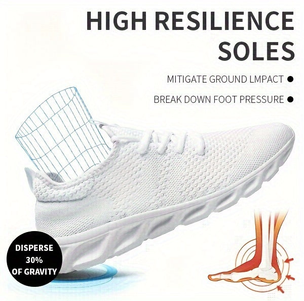 Men's Lightweight Breathable Knit Mesh Sneakers EVA Sole Low-Top Lace-Up Running Walking Shoes White Red Black Round Toe All-Season Gym Travel Daily Wear Sizes US 6-13.5