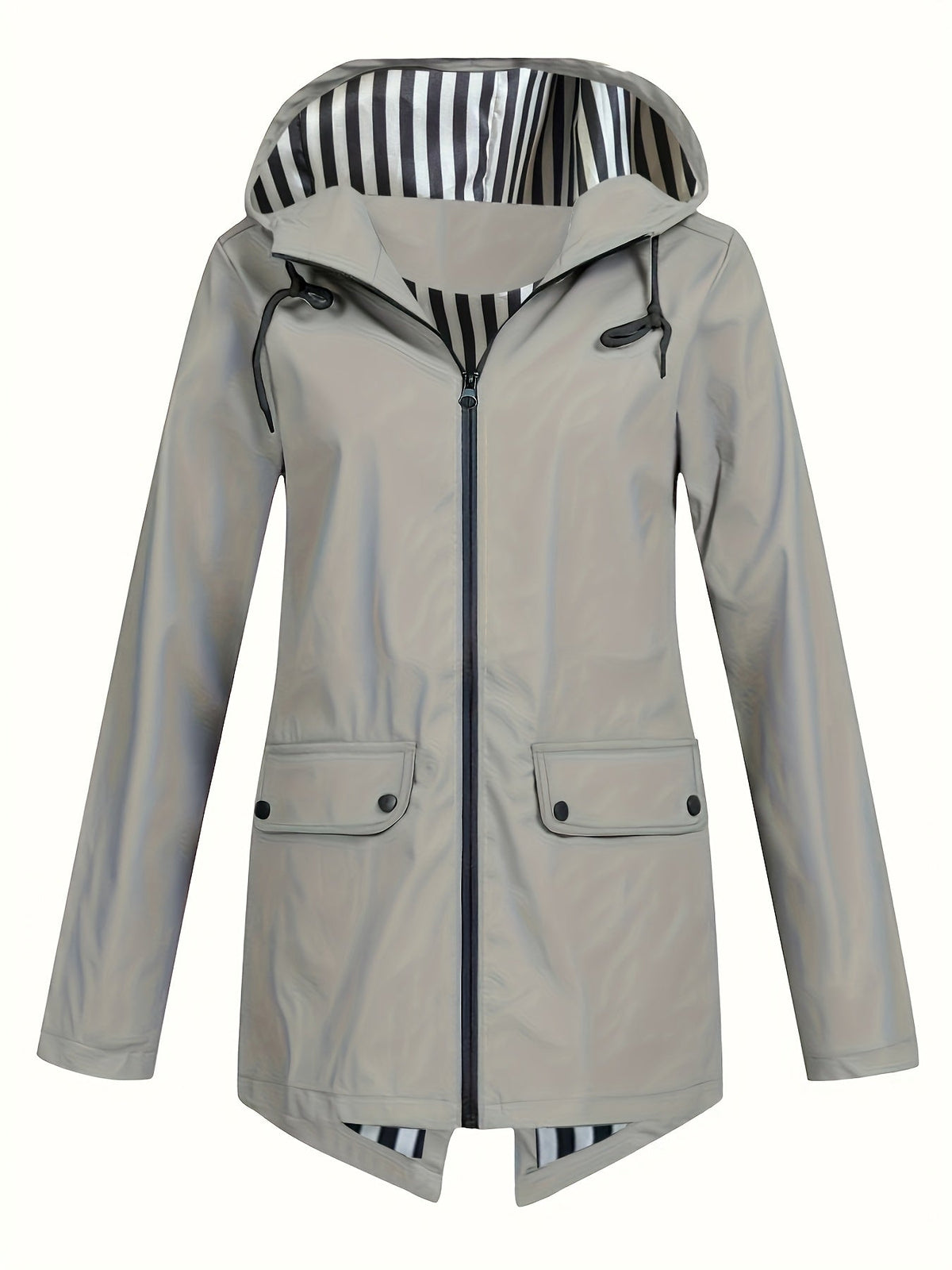 Women's Striped Lined Hooded Windbreaker Jacket Fall Winter Zip Up Outerwear – 8 Colors Sizes S-XXL Lightweight Water-Resistant