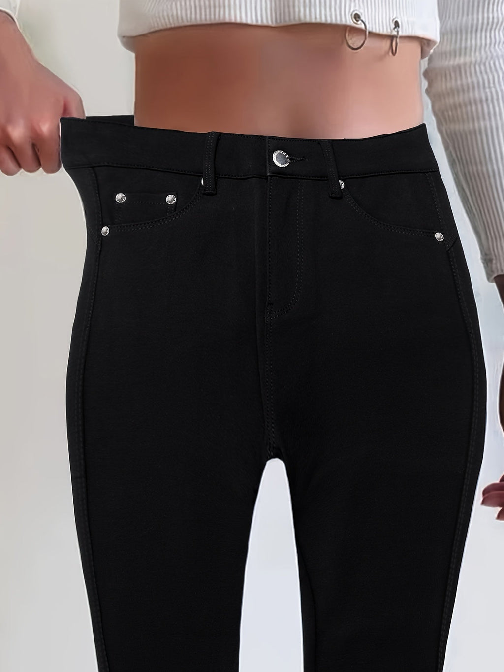 Women's High Waist Stretch Skinny Jeans Metal Button Detail Street Style Slim Fit Denim Pants 10 Colors S-XXL