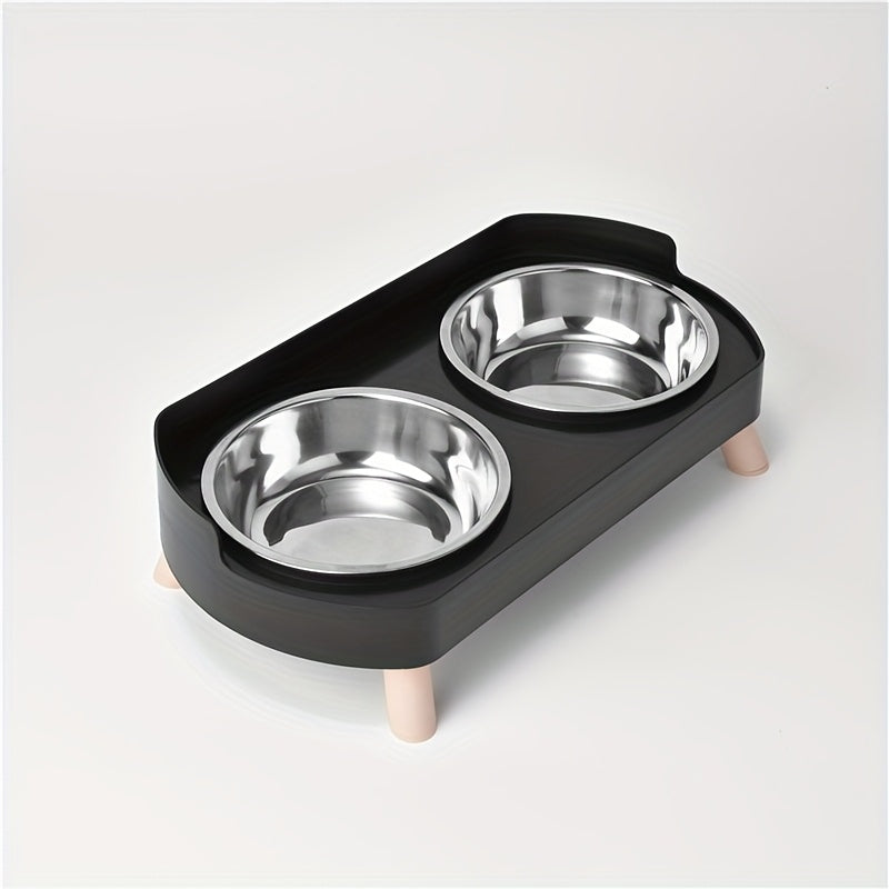 2-in-1 Cat Feeder and Water Dispenser with Stainless Steel Dual Bowl - Non-Slip Easy-Clean Pet Food & Water Station with Cute Cat Design, Healthy Hydration & Feeding Set for Cats & Small Dogs, Multiple Color Options
