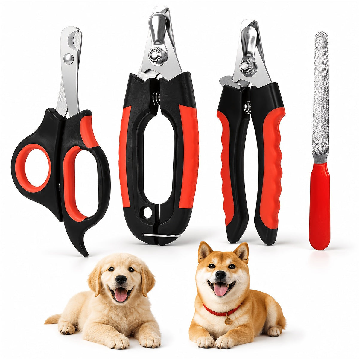 Pet Nail Clipper & Grooming Set 4 Piece - Stainless Steel Dog Cat Nail Trimmer Kit with Large & Small Clippers, Scissors & Nail File, Professional Paw Care Tools for Dogs & Cats
