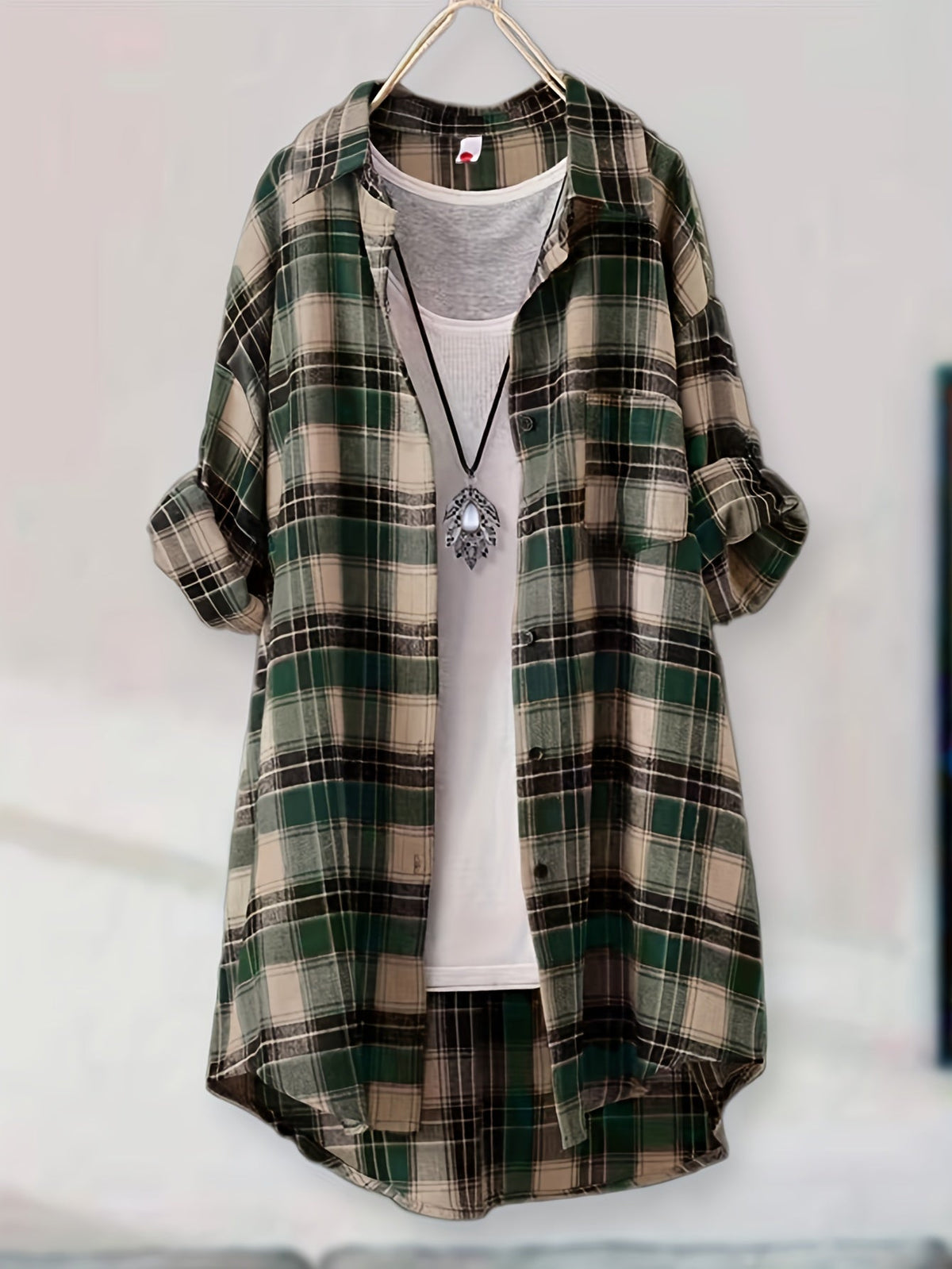 Casual Plaid Shirt for Men Women Mid-Length Loose Fit Button Down Flannel Shirt S M L XL XXL Multiple Colors