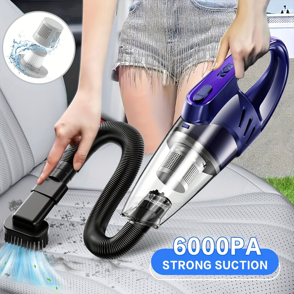 Cordless Car Vacuum Cleaner 6000PA High-Power Suction, 2000mAh Rechargeable Handheld Vacuum with 5 Accessories, Quiet Motor for Car Interior, Home & Pet Hair – Pink Women's Gift