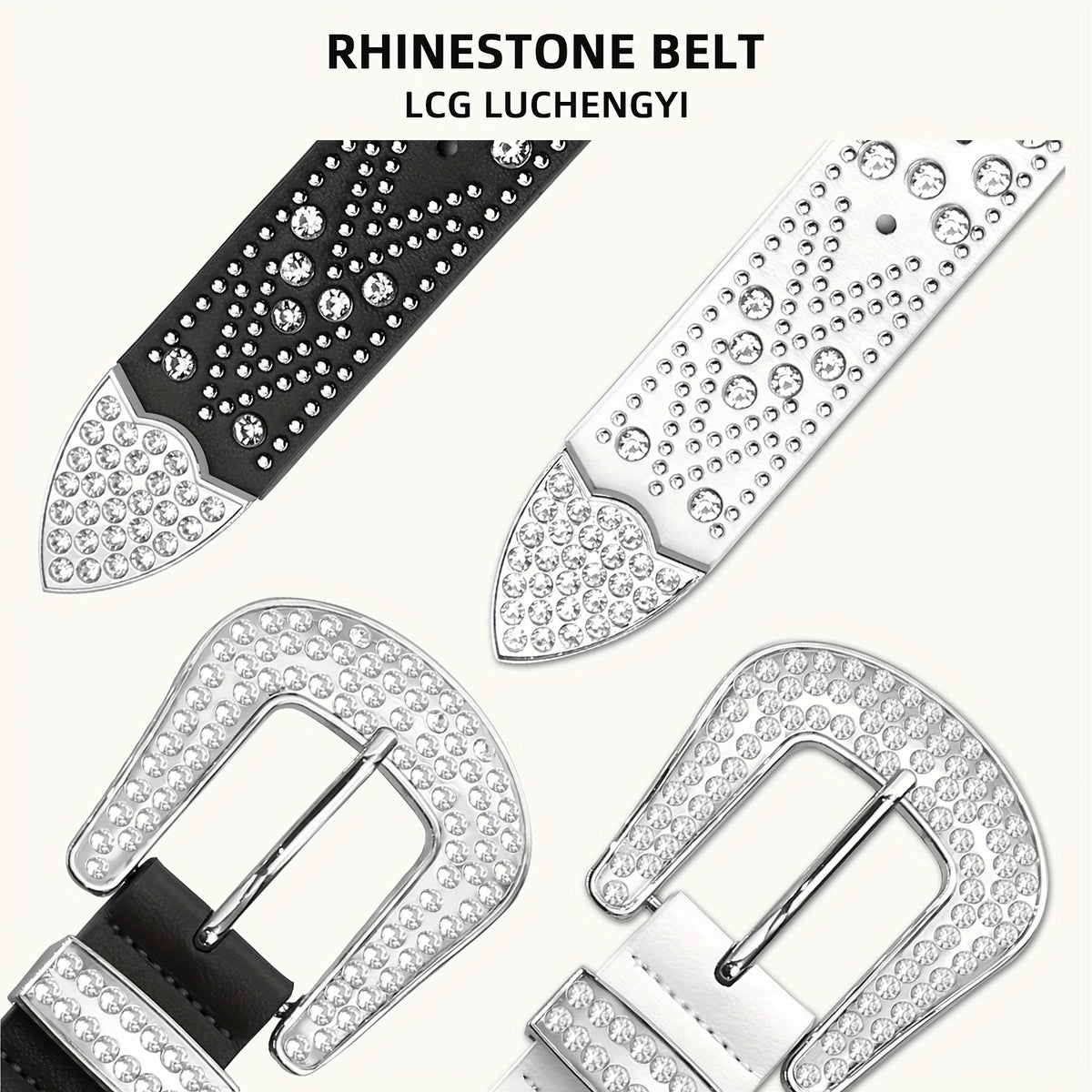 Studded Rhinestone Belt for Men & Women – Bling Y2K Western Cowboy Cowgirl Faux Leather Belt with Gold Metal Buckle, Punk Style, Sizes 28–44