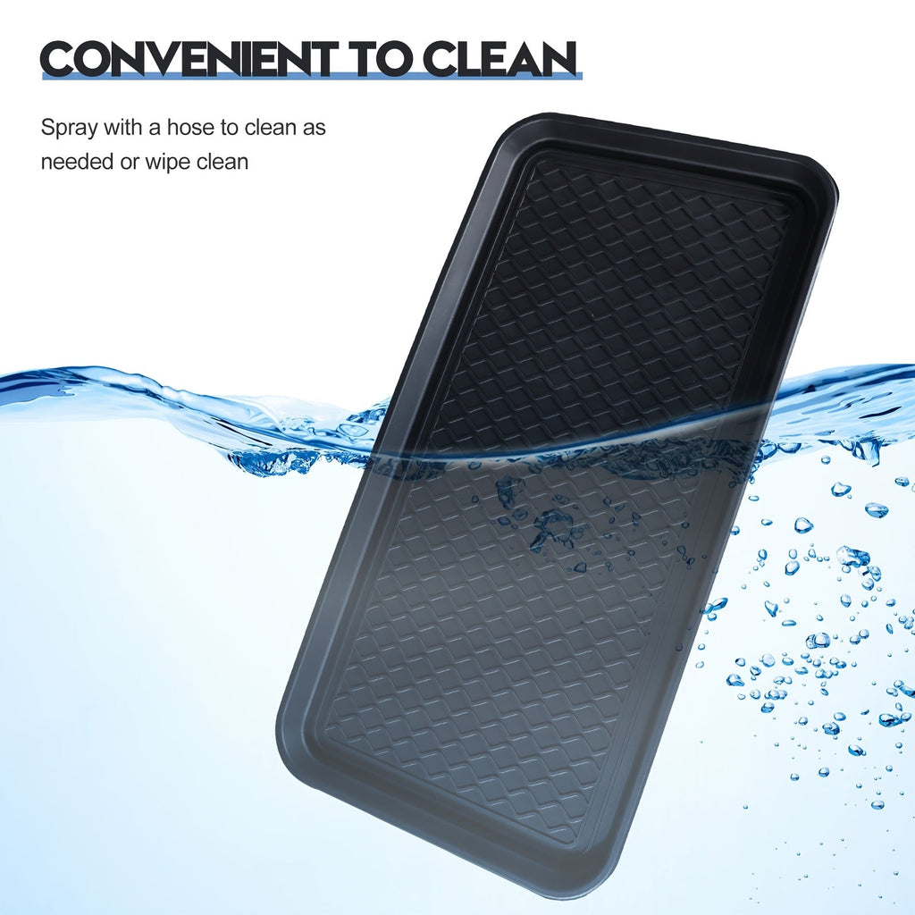Waterproof Dog Feeding Mat 6pc - Anti-Slip Pet Food Bowl Mat Tray 30x15x1.2 Inch for Dogs Cats Indoor Outdoor Floor Protection - Multi-Purpose Boot Tray Shoe Mat Black