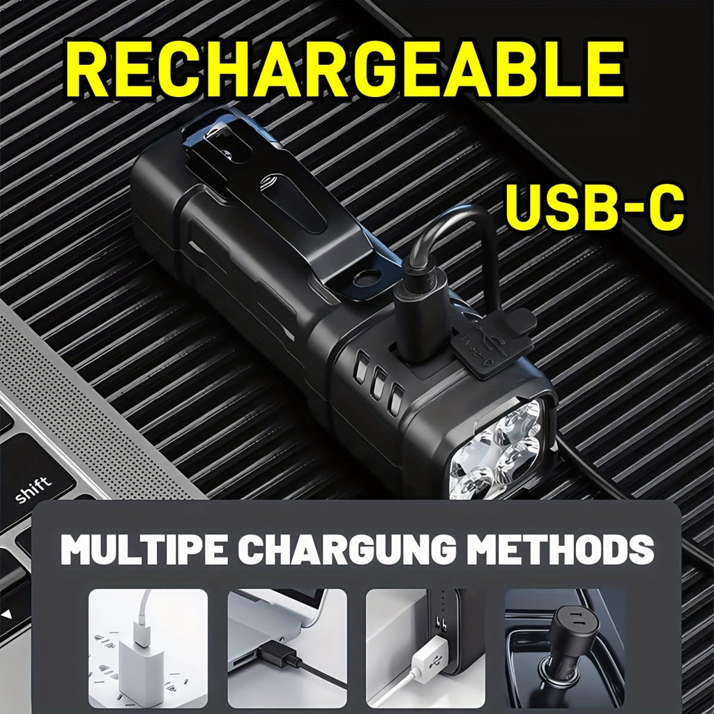 Mini Rechargeable LED Flashlight 3 or 6 Pack, 2000 Lumens COB 4 Modes USB-C Charging, Compact Handheld Flashlight with Back Clip & Built-In Battery for Camping Hiking Hunting Emergency