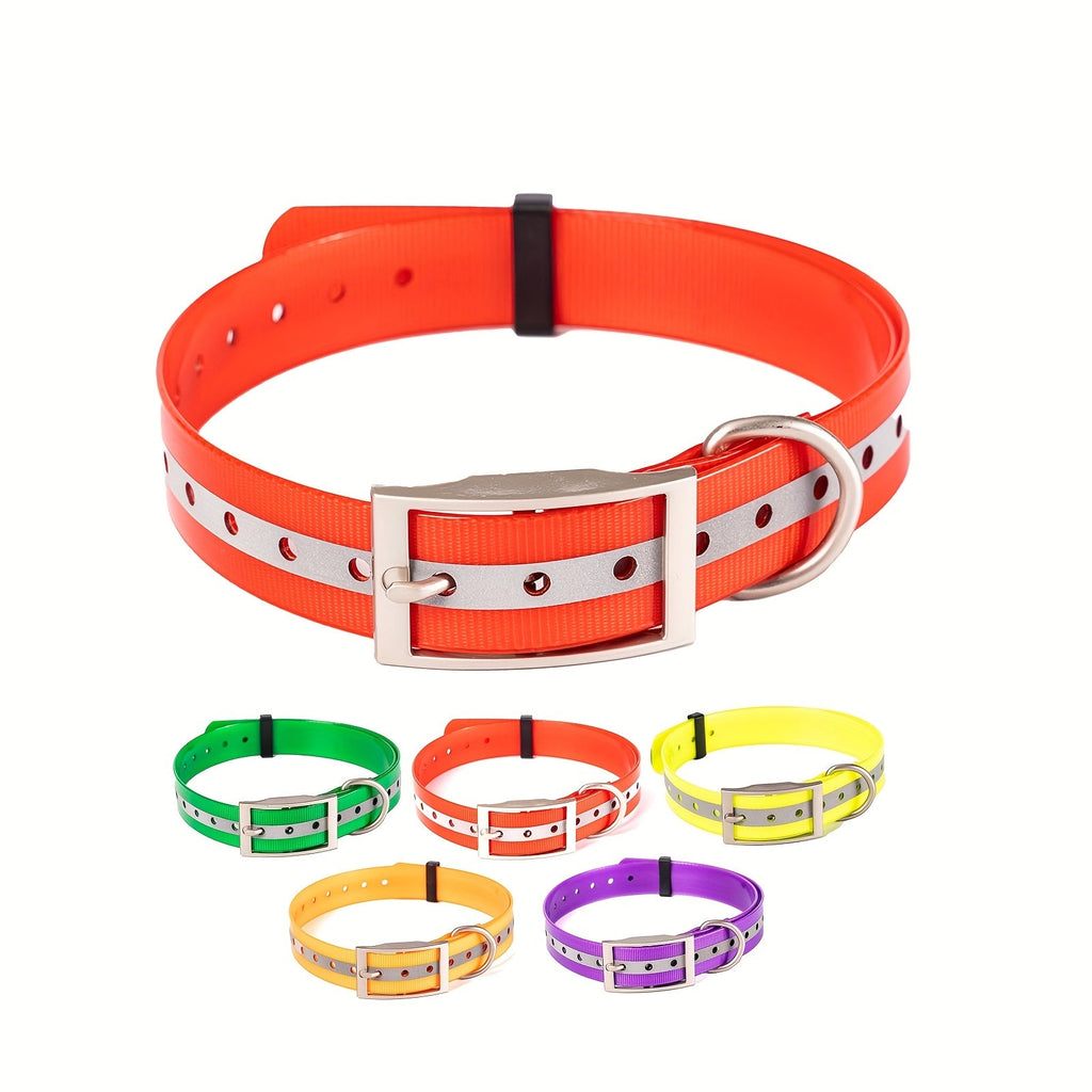 Reflective Waterproof Dog Collar - Biothane Adjustable Collar with Zinc Alloy Buckle & D-Ring, Night Safety Reflective Strip, All Weather Durable Dog Collar