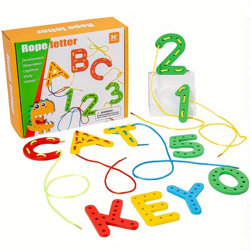 Number & Letter Recognition Lacing Threading Toy for Kids Kindergarten Handmade Educational STEM Toy Fine Motor Skills Learning Toy for Toddlers Preschool Birthday Gift